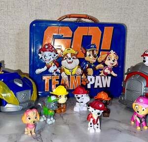 Paw Patrol Toy Bundle with Metal Lunchbox, Chase Police Cruiser, Marshall Fire T